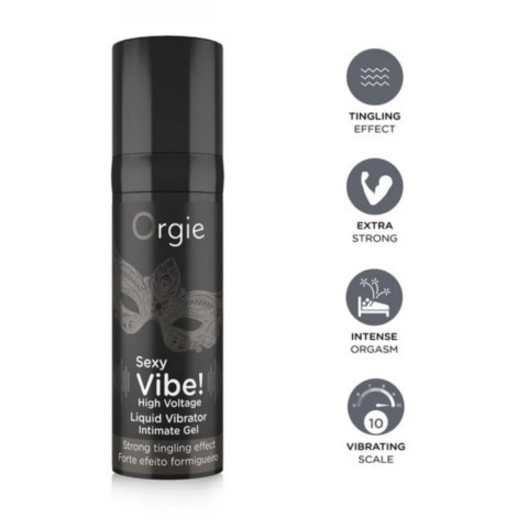 Flacon de gel stimulant Orgie Sexy Vibe 15 ml à base d’eau procurant des sensations vibrantes, chauffantes et picotantes pour hommes et femmes.