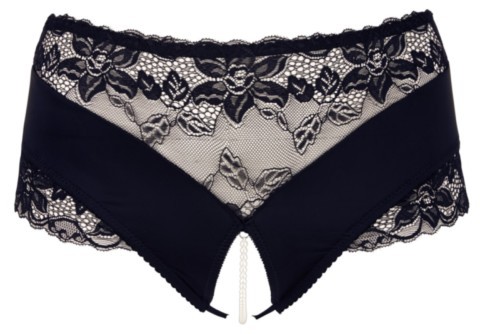 Slip taille haute noir Cottelli Curves avec empiècement en dentelle florale et détail de chaîne élastique de perles, conçu pour les silhouettes grande taille.
