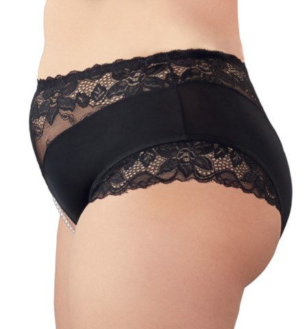 Slip taille haute noir Cottelli Curves avec empiècement en dentelle florale et détail de chaîne élastique de perles, conçu pour les silhouettes grande taille.