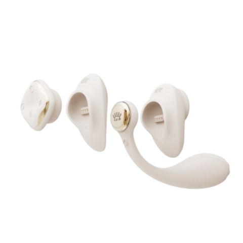Vibromasseur portable connecté Deya de ZALO en coloris blanc ivoire avec double stimulation, accessoires interchangeables, télécommande Bluetooth et design ergonomique discret.