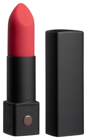 Mini vibromasseur connecté Exomoon de Lovense au design rouge à lèvres, rechargeable par USB, étanche IPX7 et contrôlable via Bluetooth avec l'application Lovense.
