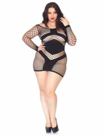 leg avenue 86593q Robe en résille filet et parties opaques aux manches longues