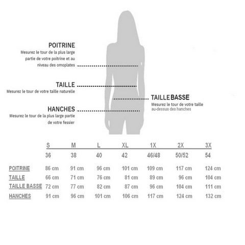 tableau des tailles pour femme chez Cap-attitude.com