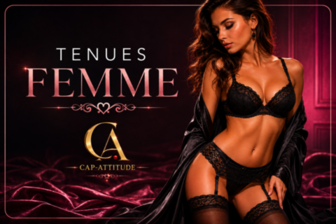 Femme portant un ensemble de lingerie noire de charme Cap-Attitude