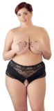 Slip taille haute noir Cottelli Curves avec empiècement en dentelle florale et détail de chaîne élastique de perles, conçu pour les silhouettes grande taille.