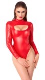 Body string en vinyle rouge ouvert à l'entrejambe de Noir Handmade